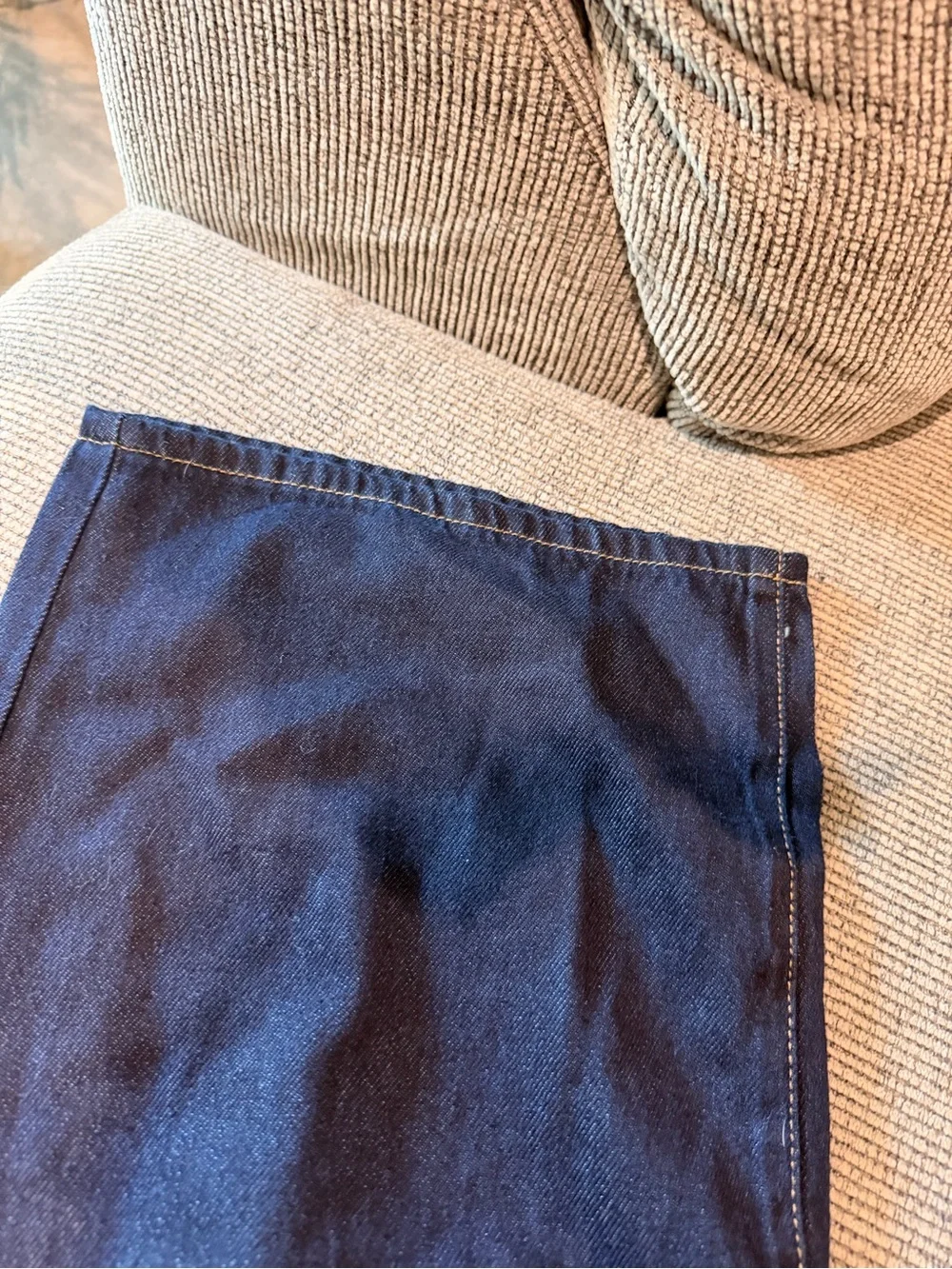 Baggy Wide-Leg Indigo Jeans with Cream Tassel Drawcord